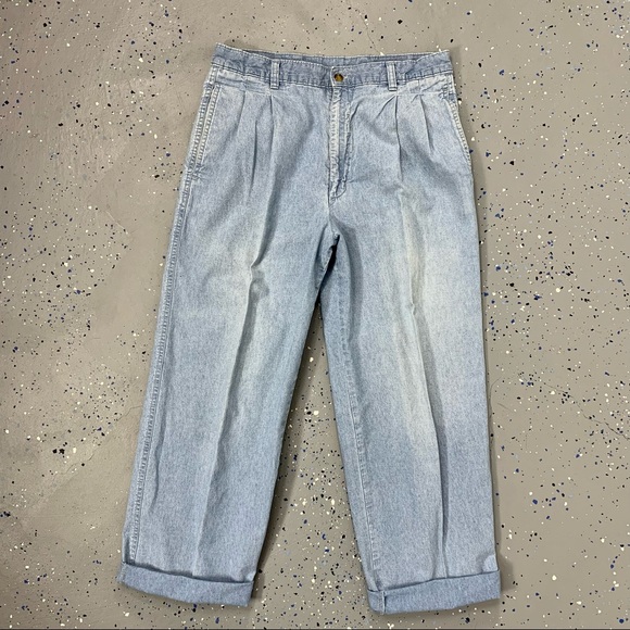 Vintage 80s Light Blue Pleated Trouser Jeans High Waist Crop Leg Distressed 12 - Picture 11 of 11